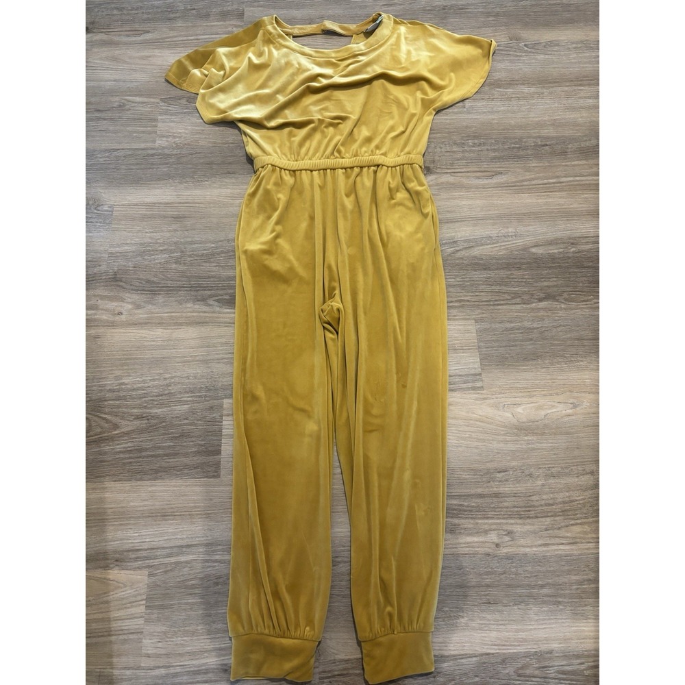 Anthropologie Saturday Sunday Linda Velvet Jumpsuit Size Medium Velour Yellow